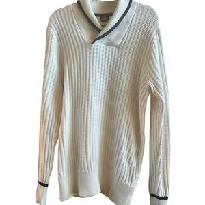 H&M Men’s Cotton Cable Knit White Pullover‎ Sweater Size Medium Navy Detailing